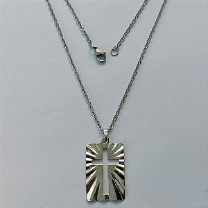 GARGANTILHA EM AÇO INOXIDÁVEL-  CORRENTE (07) 50CM (E1337) COM PINGENTE RETANGULAR CRUCIFIXO 19x31MM - FECHO LAGOSTA - (AÇO1402))ACGG000260