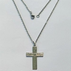 GARGANTILHA EM AÇO INOXIDÁVEL- CORRENTE (07) 50CM (E1265) COM PINGENTE CRUCIFIXO 22x34MM - FECHO LAGOSTA - (AÇO1403)ACGG000261