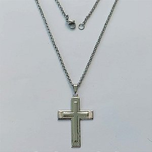 GARGANTILHA EM AÇO INOXIDÁVEL-  CORRENTE (07) 50CM (E1265-2) COM PINGENTE CRUCIFIXO 22x34MM - FECHO LAGOSTA - (AÇO1404)ACGG000262