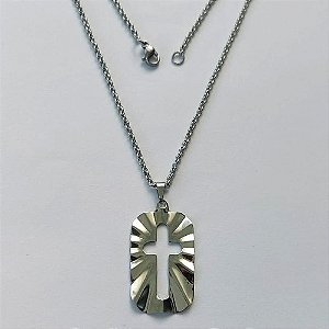 GARGANTILHA EM AÇO INOXIDÁVEL- CORRENTE ELO PORTUGUÊS 50CM (E1352) COM PINGENTE CRUCIFIXO 18x32MM - FECHO LAGOSTA - (AÇO1405)ACGG000263