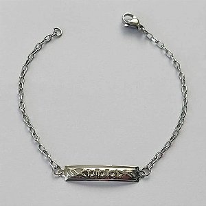 PULSEIRA EM AÇO INOXIDÁVEL(AÇO12) - PULSEIRA INFANTIL CHAPINHA DESENHADA 23MM TAMANHO 15CM - LARGURA 1,0MM - FECHO LAGOSTA - COMPOSIÇÃO: AÇO INOXIDÁVEL - (AÇO1410)ACPS000603