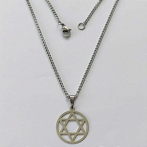GARGANTILHA EM AÇO INOXIDÁVEL - GARGANTILHA COM PINGENTE ESTRELA DE DAVI 16MM - TAMANHO: 45CM - COMPOSIÇÃO: AÇO INOXIDÁVEL - (AÇO1419))ACGG000265