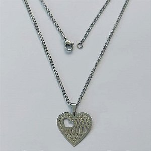 GARGANTILHA EM AÇO INOXIDÁVEL - GARGANTILHA COM PINGENTE CORAÇÃO VAZADO 19MM - TAMANHO: 45CM - COMPOSIÇÃO: AÇO INOXIDÁVEL - (AÇO1453)ACGG000270
