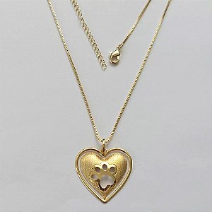 GARGANTILHA FOLHEADO A OURO - BANHADO COM 5 MILÉSIMOS + VERNIZ DIAMOND - GARGANTILHA COM CORRENTE VENEZIANA 45CM CORAÇÃO DESENHO PATINHA PET 24MM - (OURO226)OUGG000136