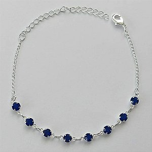 PULSEIRA FOLHEADO A PRATA COM 50 MILÉSIMOS + VERNIZ DIAMOND - PULSEIRA 15CM COM STRASS AZUÍS + EXTENSOR + FECHO LAGOSTA (PRA033) PRPS001064