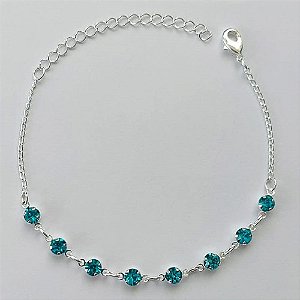 PULSEIRA FOLHEADO A PRATA COM 50 MILÉSIMOS + VERNIZ DIAMOND - PULSEIRA 15CM COM STRASS AZUÍS + EXTENSOR + FECHO LAGOSTA (PRA034) PRPS001065