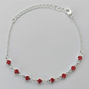 PULSEIRA FOLHEADO A PRATA COM 50 MILÉSIMOS + VERNIZ DIAMOND - PULSEIRA 15CM COM STRASS VERMELHA + EXTENSOR + FECHO LAGOSTA (PRA036) PRPS001067