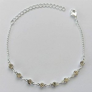 PULSEIRA FOLHEADO A PRATA COM 50 MILÉSIMOS + VERNIZ DIAMOND - PULSEIRA 15CM COM STRASS INCOLOR + EXTENSOR + FECHO LAGOSTA (PRA037) PRPS001068