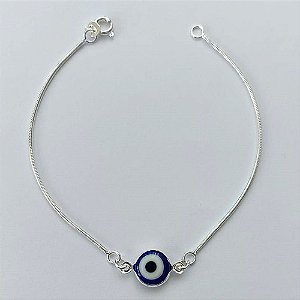 PULSEIRA FOLHEADO A PRATA COM 50 MILÉSIMOS + VERNIZ DIAMOND - PULSEIRA 18CM RABO DE RATO COM OLHO GREGO 10MM (PRA040) PRPS001071