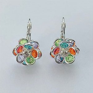 BRINCO FOLHEADA A PRATA COM 50 MILÉSIMOS + VERNIZ DIAMOND BRINCO COM FLOR DE VIDRO COLORIDAS 13MM(PRA045) PRBR001098