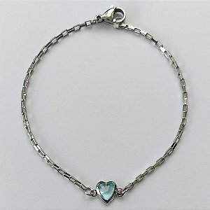 PULSEIRA EM AÇO INOXIDÁVEL - (ACO1012) PULSEIRA TIJOLINHO COM PINGENTE CORAÇÃO EM ZIRCÔNIA AZUL 7MM - TAMANHO 18CM - FECHO LAGOSTA - COMPOSIÇÃO: AÇO INOXIDÁVEL (AÇO1449) ACPS000609