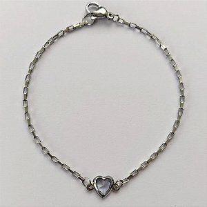 PULSEIRA EM AÇO INOXIDÁVEL - (ACO1012) PULSEIRA TIJOLINHO COM PINGENTE CORAÇÃO EM ZIRCÔNIA LILÁS 7MM - TAMANHO 18CM - FECHO LAGOSTA - COMPOSIÇÃO: AÇO INOXIDÁVEL (AÇO1465) ACPS000610