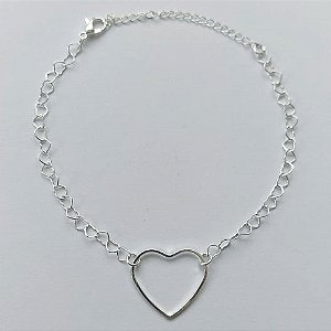 PULSEIRA FOLHEADA A PRATA COM 50 MILÉSIMOS + VERNIZ DIAMOND - PULSEIRA 18CM CORRENTE CORAÇÃO COM CORAÇÃO VAZADO + EXTENSOR - FECHO LAGOSTA( PRA063)  PRPS001085
