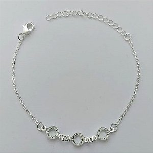 PULSEIRA FOLHEADA A PRATA COM 50 MILÉSIMOS + VERNIZ DIAMOND - PULSEIRA COM PEDRAS CRISTAIS - TAMANHO: 15CM + EXTENSOR E FECHO LAGOSTA (PRA073)  PRPS001090