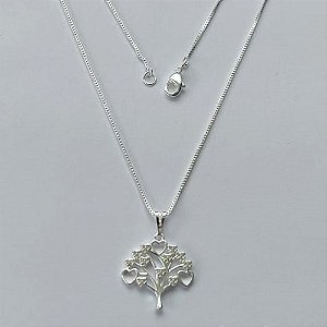 GARGANTILHA FOLHEADA A PRATA COM 50 MILÉSIMOS + VERNIZ DIAMOND - GARGANTILHA CORRENTE VENEZIANA 45CM PINGENTE ARVORE DA VIDA 18MM COM MICRO ZIRCÔNIAS E FECHO LAGOSTA (PRA086) PRGG001384