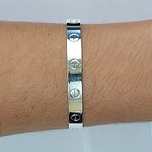 PULSEIRA (BRACELETE) FOLHEADA A PRATA COM 50 MILÉSIMOS + VERNIZ DIAMOND - PULSEIRA (BRACELETE ) ESTILO CARTIER LARGURA 6MM PRPS001093