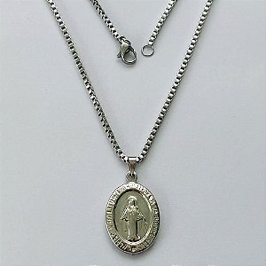GARGANTILHA EM AÇO INOXIDÁVEL(CX89) - (ACO1035) - GARGANTILHA (1035) PINGENTE NOSSA SENHORA DA MEDALHA MILAGROSSA 17MM(E0945)- TAMANHO 50CM - FECHO LAGOSTA - COMPOSIÇÃO: AÇO INOXIDÁVEL - (AÇO1474)ACGG000280