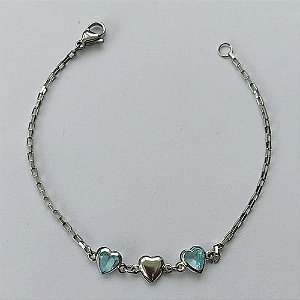 PULSEIRA EM AÇO INOXIDÁVEL - (ACO1012) - PULSEIRA COM CORAÇÃO EM ZIRCÔNIA AZUL - TAMANHO 17CM - FECHO LAGOSTA - COMPOSIÇÃO: AÇO INOXIDÁVEL - (AÇO1476)ACPS000612