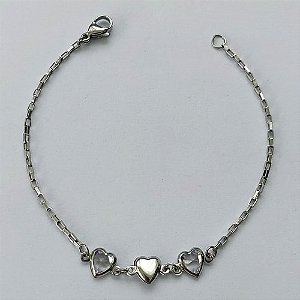 PULSEIRA EM AÇO INOXIDÁVEL - (ACO1012) - PULSEIRA COM CORAÇÃO EM ZIRCÔNIA CRISTAL - TAMANHO 17CM - FECHO LAGOSTA - COMPOSIÇÃO: AÇO INOXIDÁVEL - (AÇO1477)ACPS000613