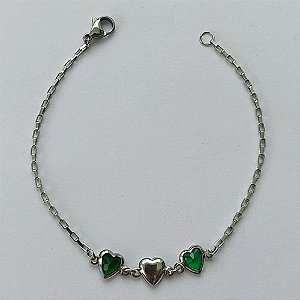 PULSEIRA EM AÇO INOXIDÁVEL - (ACO1012) - PULSEIRA COM CORAÇÃO EM ZIRCÔNIA VERDE - TAMANHO 17CM - FECHO LAGOSTA - COMPOSIÇÃO: AÇO INOXIDÁVEL - (AÇO1478)ACPS000614