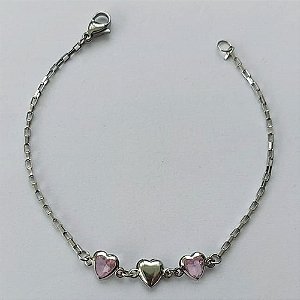 PULSEIRA EM AÇO INOXIDÁVEL - (ACO1012) - PULSEIRA COM CORAÇÃO EM ZIRCÔNIA ROSA - TAMANHO 17CM - FECHO LAGOSTA - COMPOSIÇÃO: AÇO INOXIDÁVEL - (AÇO1479)ACPS000615