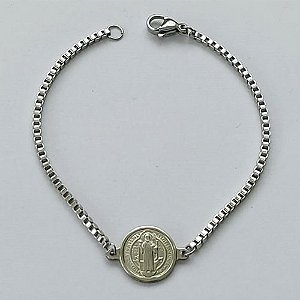 PULSEIRA EM AÇO INOXIDÁVEL- (ACO1035) - PULSEIRA COM MEDALHA SÃO BENTO 12MM (E1168)- TAMANHO 17CM - FECHO LAGOSTA - COMPOSIÇÃO: AÇO INOXIDÁVEL - (AÇO1485)ACPS000617