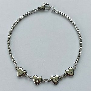 PULSEIRA EM AÇO INOXIDÁVEL- (ACO1035) - PULSEIRA COM CORAÇÕES - TAMANHO 17CM - FECHO LAGOSTA - COMPOSIÇÃO: AÇO INOXIDÁVEL - (AÇO1486)ACPS000618