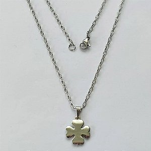 GARGANTILHA EM AÇO INOXIDÁVEL - GARGANTILHA PINGENTE TREVO 12MM - TAMANHO 50CM - FECHO LAGOSTA - COMPOSIÇÃO: AÇO INOXIDÁVEL - (AÇO1499)ACGG000296