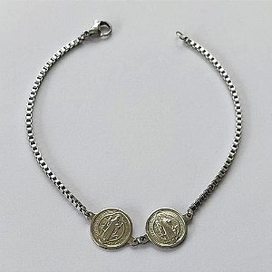 PULSEIRA EM AÇO INOXIDÁVEL - PINGENTE SÃO BENTO 12MM - TAMANHO - 19CM - COMPOSIÇÃO: AÇO INOXIDÁVEL - (AÇO1502)ACPS000619