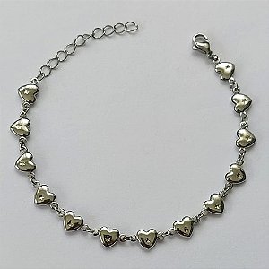 PULSEIRA EM AÇO INOXIDÁVEL - PINGENTES CORAÇÕES - TAMANHO - 17CM -  + EXTENSOR COMPOSIÇÃO: AÇO INOXIDÁVEL - (AÇO1503)ACPS000620
