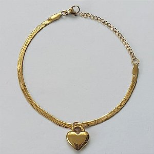 PULSEIRA EM AÇO INOXIDÁVEL DOURADA - PULSEIRA COM PINGENTE CORAÇÃO DUPLO 13MM - TAMANHO: 18CM + EXTENSOR - COMPOSIÇÃO: AÇO INOXIDÁVEL - (AÇO1511)ACPS000622