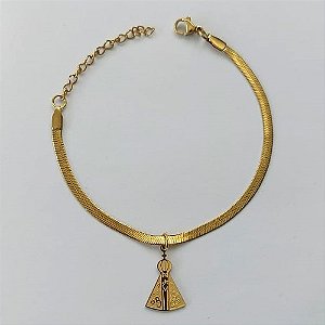 PULSEIRA EM AÇO INOXIDÁVEL DOURADA -  PULSEIRA LACRAIA COM PINGENTE NOSSA SENHORA APARECIDA 10MM TAMANHO: 16CM - COMPOSIÇÃO: AÇO INOXIDÁVEL - (AÇO1525)ACPS000635