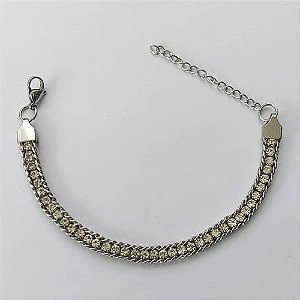 PULSEIRA EM AÇO INOXIDÁVEL - (LB026414) - PULSEIRA COM STRASS LARGURA - 4MM E FECHO LAGOSTA + EXTENSOR  - TAMANHO: 16CM - COMPOSIÇÃO: AÇO INOXIDÁVEL - (AÇO1530) ACPS000638
