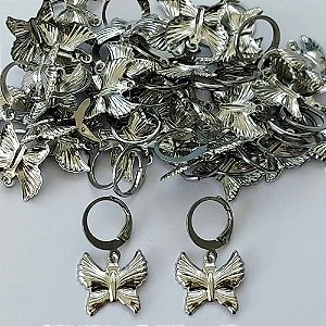 BRINCO EM AÇO INOXIDÁVEL -  BRINCO TRANQUETA (ARGOLINHA DE PRESSÃO) EM AÇO INOXIDÁVEL PINGENTE BORBOLETA 14MM - (AÇO1593) ACBR000211