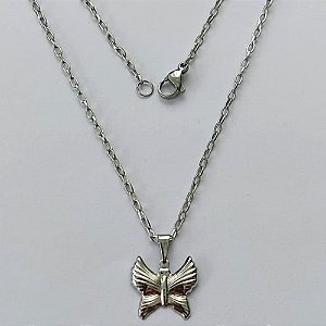 GARGANTILHA EM AÇO INOXIDÁVEL-  GARGANTILHA 50CM (AÇO12) COM PINGENTE BORBOLETA 14MM - COMPOSIÇÃO: AÇO INOXIDÁVEL - (AÇO1619) ACGG000309