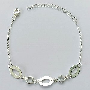 PULSEIRA FOLHEADO A PRATA COM 50 MILÉSIMOS + VERNIZ DIAMOND - PULSEIRA 17CM PEDRA CRISTAL E DETALHES VAZADOS + EXTENSOR FECHO LAGOSTA   - (PRA093)PRPS001101