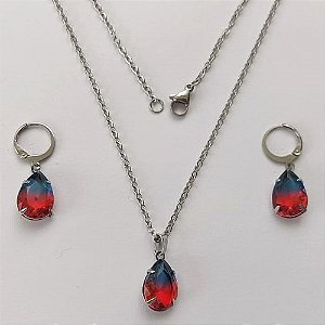 CONJUNTO EM AÇO INOXIDÁVEL - (AÇO03) CONJUNTO COM CORRENTE 50CM E BRINCOS ARGOLAS DE PRESSÃO COM PINGENTES EM ZIRCÔNIAS RAINBOW 10X14MM - COMPOSIÇÃO: AÇO INOXIDÁVEL - (AÇO1669)ACCJ000072