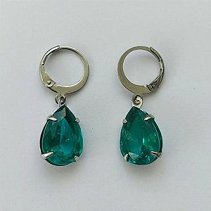 BRINCO EM AÇO INOXIDÁVEL - BRINCOS ARGOLAS DE PRESSÃO COM PINGENTES EM ZIRCÔNIAS VERDE 10X14MM - COMPOSIÇÃO: AÇO INOXIDÁVEL - (AÇO1679)ACBR000246