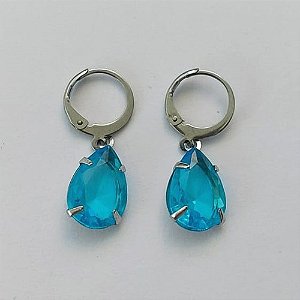 BRINCO EM AÇO INOXIDÁVEL - BRINCOS ARGOLAS DE PRESSÃO COM PINGENTES EM ZIRCÔNIAS AZUIS 10X14MM - COMPOSIÇÃO: AÇO INOXIDÁVEL - (AÇO1681)ACBR000248
