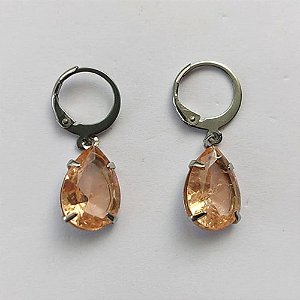 BRINCO EM AÇO INOXIDÁVEL - BRINCOS ARGOLAS DE PRESSÃO COM PINGENTES EM ZIRCÔNIAS FUSION SALMÃO 10X14MM - COMPOSIÇÃO: AÇO INOXIDÁVEL - (AÇO1687)ACBR000250