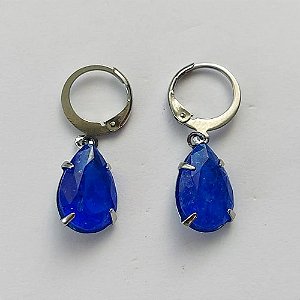 BRINCO EM AÇO INOXIDÁVEL - BRINCOS ARGOLAS DE PRESSÃO COM PINGENTES EM ZIRCÔNIAS FUSION AZUIS 10X14MM - COMPOSIÇÃO: AÇO INOXIDÁVEL - (AÇO1688)ACBR000251