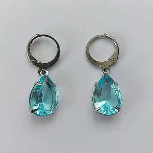 BRINCO EM AÇO INOXIDÁVEL - BRINCOS ARGOLAS DE PRESSÃO COM PINGENTES EM ZIRCÔNIAS AZUIS CLARAS 10X14MM - COMPOSIÇÃO: AÇO INOXIDÁVEL - (AÇO1684) ACBR000260