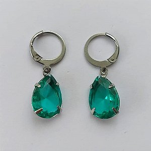 BRINCO EM AÇO INOXIDÁVEL - BRINCOS ARGOLAS DE PRESSÃO COM PINGENTES EM ZIRCÔNIAS VERDE 10X14MM - COMPOSIÇÃO: AÇO INOXIDÁVEL - (AÇO1682)ACBR000262