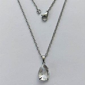 GARGANTILHA EM AÇO INOXIDÁVEL - (AÇO03) CORRENTE 50CM COM FECHO LAGOSTA E PINGENTE EM ZIRCÔNIA FUSION CRISTAL 10X14MM - COMPOSIÇÃO: AÇO INOXIDÁVEL - (AÇO1725) ACGG000315