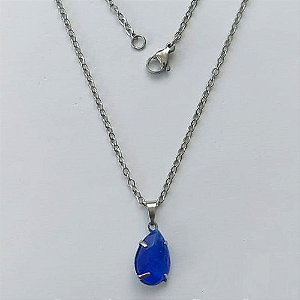 GARGANTILHA EM AÇO INOXIDÁVEL - (AÇO03) CORRENTE 50CM COM FECHO LAGOSTA E PINGENTE EM ZIRCÔNIA FUSION AZUL 10X14MM - COMPOSIÇÃO: AÇO INOXIDÁVEL - (AÇO1728) ACGG000318