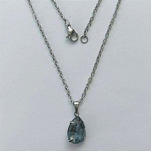 GARGANTILHA EM AÇO INOXIDÁVEL - (AÇO03) CORRENTE 50CM COM FECHO LAGOSTA E PINGENTE EM ZIRCÔNIA FUSION CINZA 10X14MM - COMPOSIÇÃO: AÇO INOXIDÁVEL - (AÇO1729) ACGG000319
