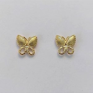 BRINCO FOLHEADO A OURO - BANHADO COM 5 MILÉSIMOS + VERNIZ DIAMOND -  BRINCO DE PINO BORBOLETA 11MM - (OURO237)OUBR000199