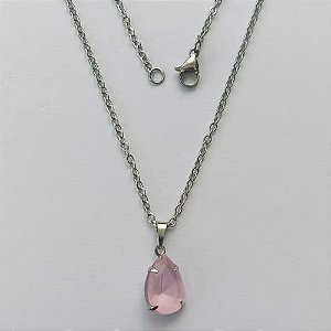 GARGANTILHA EM AÇO INOXIDÁVEL - (AÇO03) CORRENTE 50CM COM FECHO LAGOSTA E PINGENTE EM RESINA ROSA 10X14MM - COMPOSIÇÃO: AÇO INOXIDÁVEL - (AÇO1724) ACGG000323