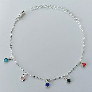 PULSEIRA FOLHEADA A PRATA COM 50 MILÉSIMOS + VERNIZ DIAMOND - PULSEIRA COM PEDRAS CRISTAIS COLORIDAS  - TAMANHO: 16CM + EXTENSOR E  FECHO LAGOSTA (PRA099) PRPS001105