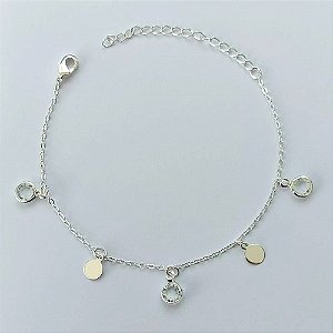 PULSEIRA FOLHEADA A PRATA COM 50 MILÉSIMOS + VERNIZ DIAMOND - PULSEIRA COM PEDRAS CRISTAIS E BOLINHAS LISAS - TAMANHO: 16CM + EXTENSOR E  FECHO LAGOSTA (PRA100) PRPS001106